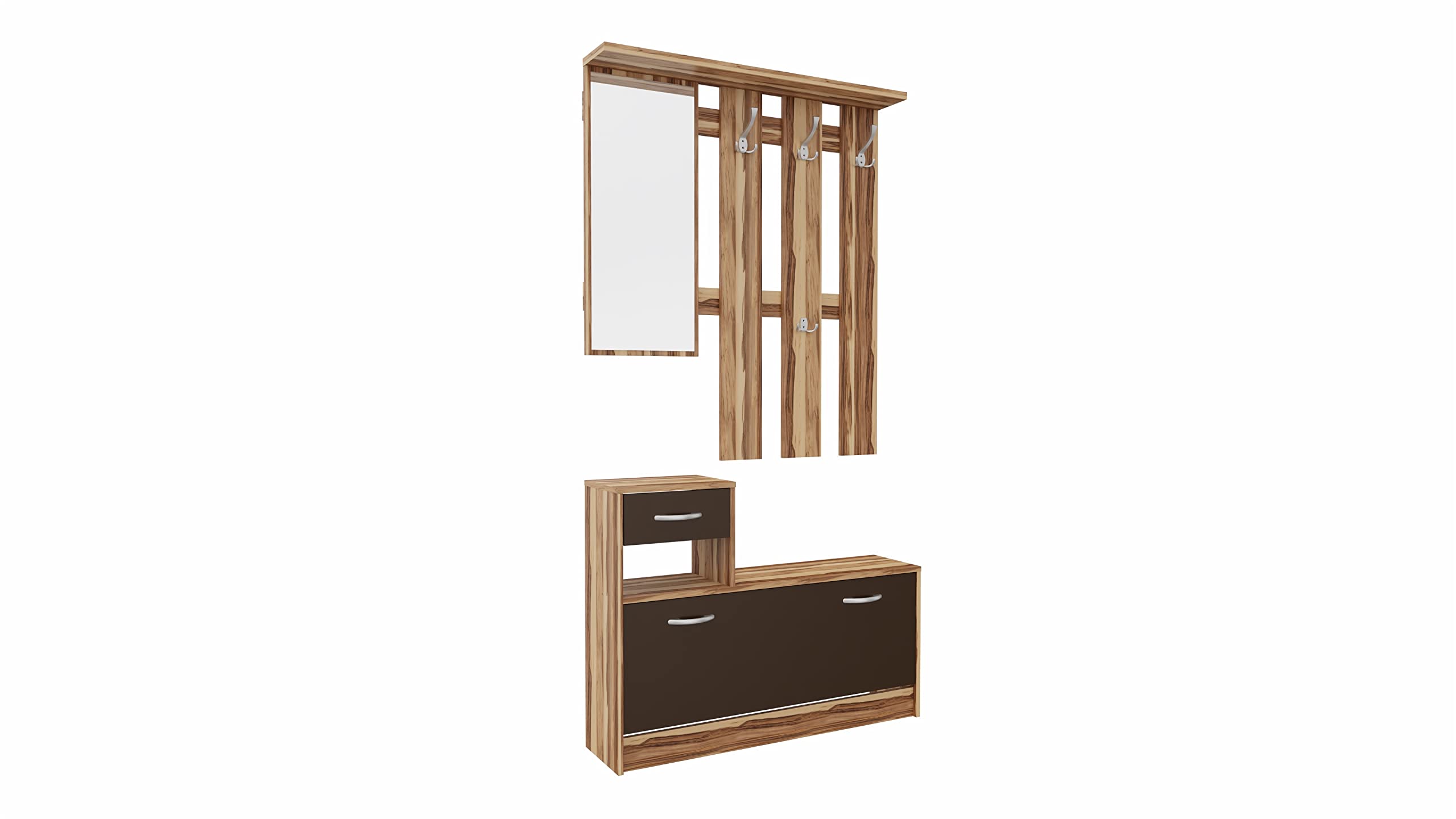 August Nuss Garderoben-Set mit Spiegel Schuhschrank Kleiderstange 100 cm 72,6 cm 110 cm 24,5 cm