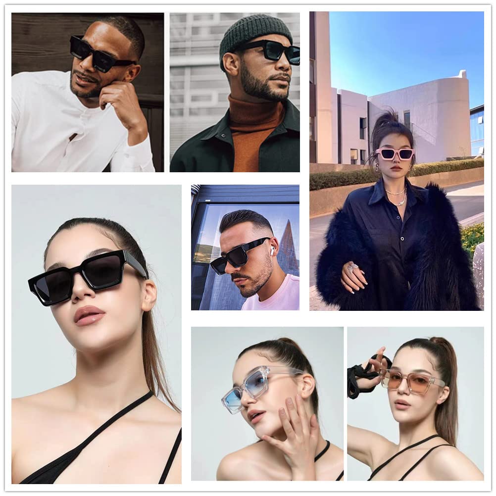 Vintage Rechteckige Sonnenbrille für Damen Herren Chunky Rectangle Sunglasses Retro Brille UV400 Schutz