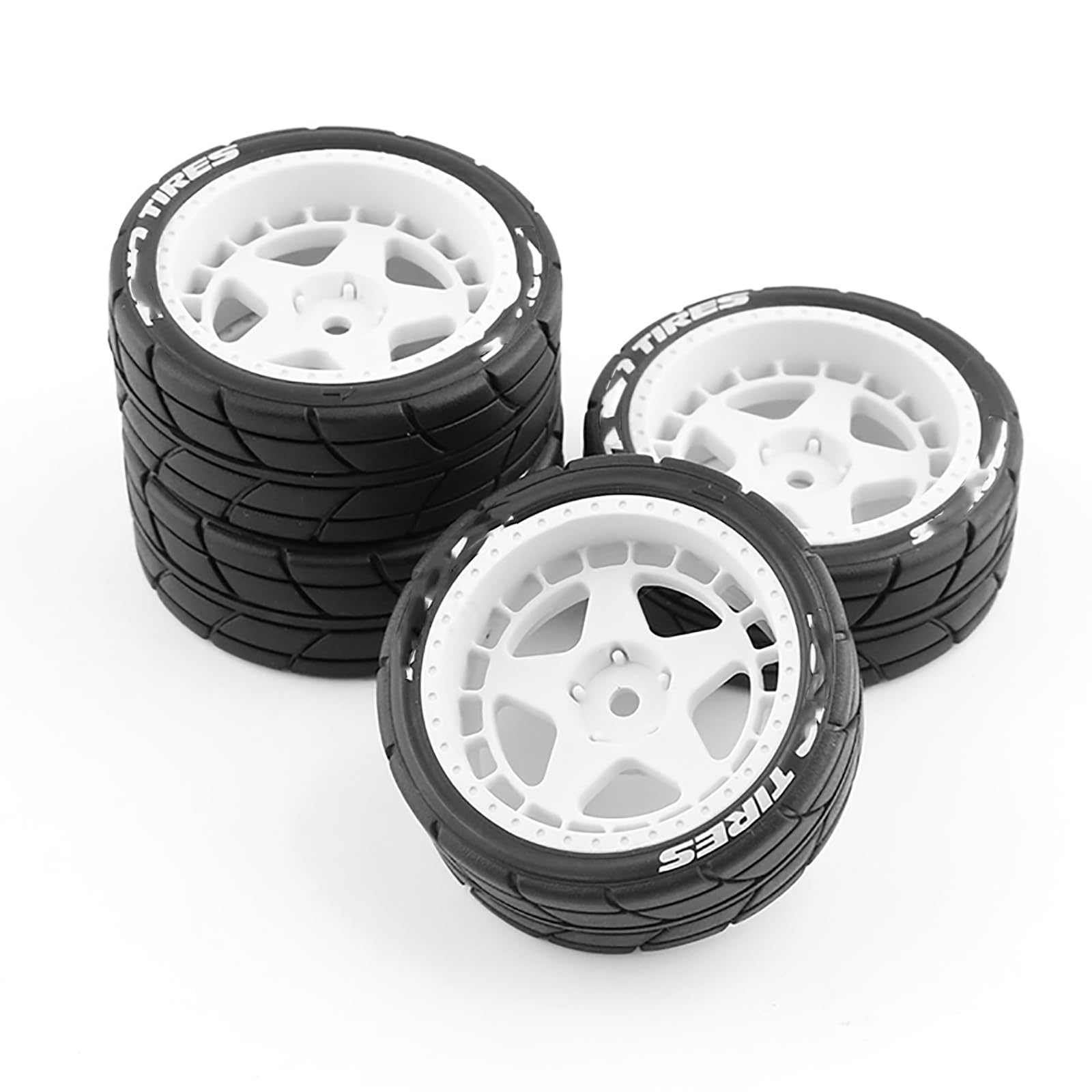 Lot 4 Roues 1/10 Pour Voiture RC On-Road – Compatible Traxxas HSP Tamiya CC01 TT01 HPI Kyosho – Caoutchouc