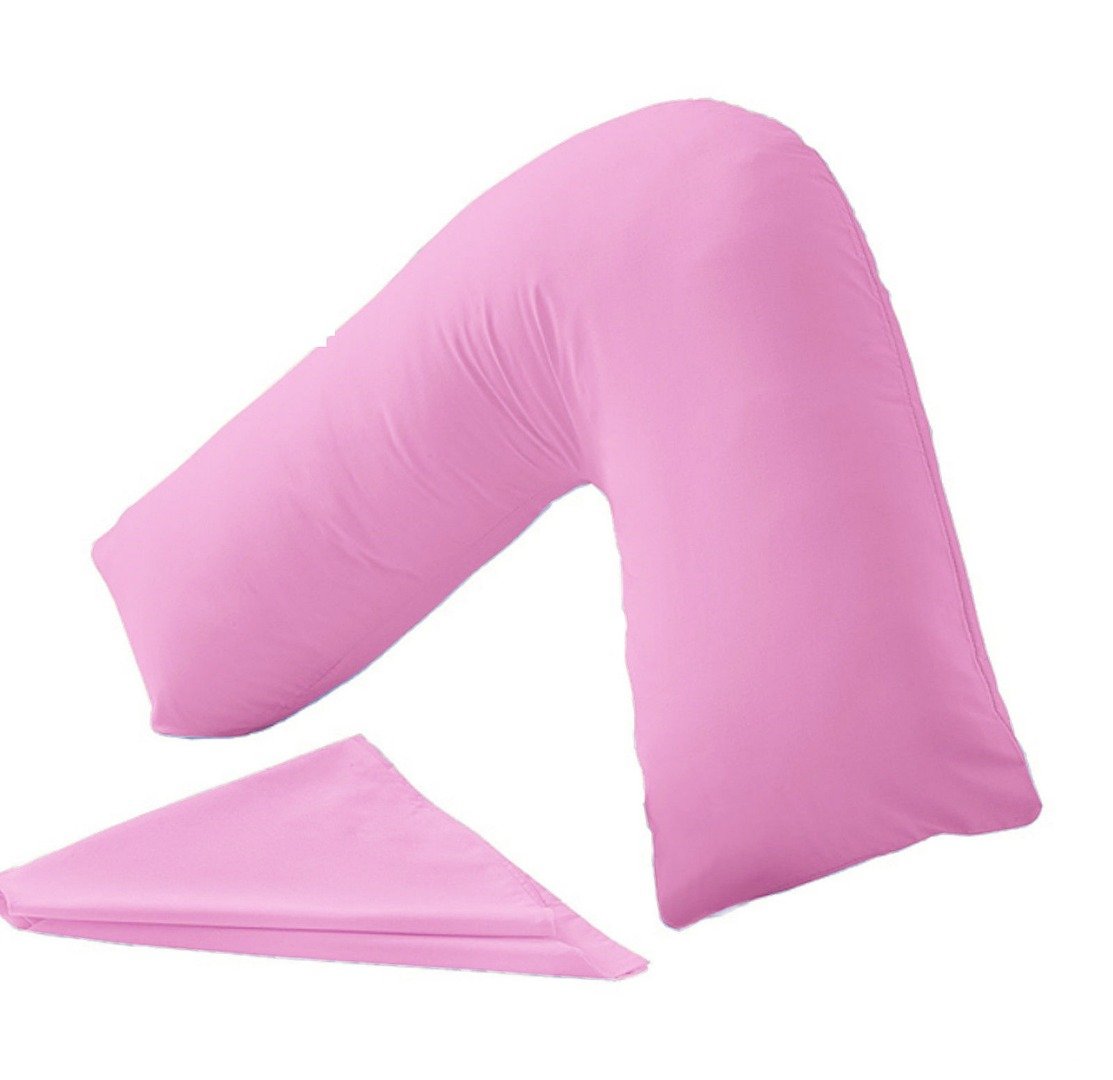De Lavish Gaveno Cavailia V Shaped Pillowcase Cover Only Back Neck Support Orthopedic Pregnancy Maternity Polycotton Plain Dyed, Pink