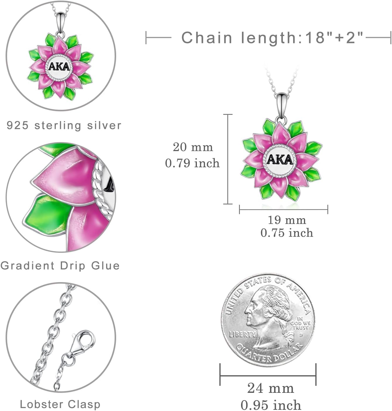 Aka Sorority Gifts 925 Sterling Silver Aka Necklace Sorority Paraphernalia Jewelry Gifts for Women