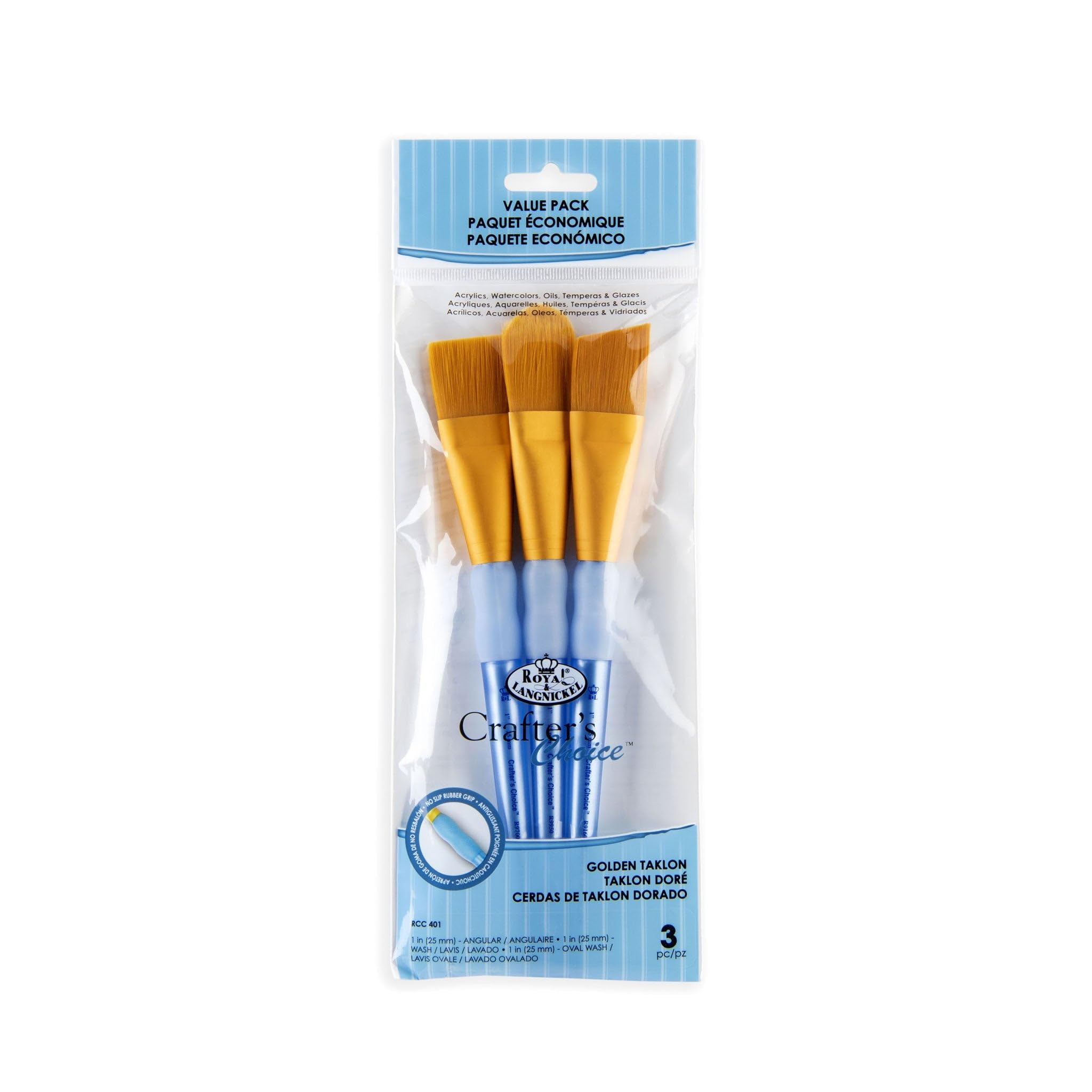 Royal Brush Crafter's Choice Golden Taklon Large Brush Set (3 Per Pack) Multicolor