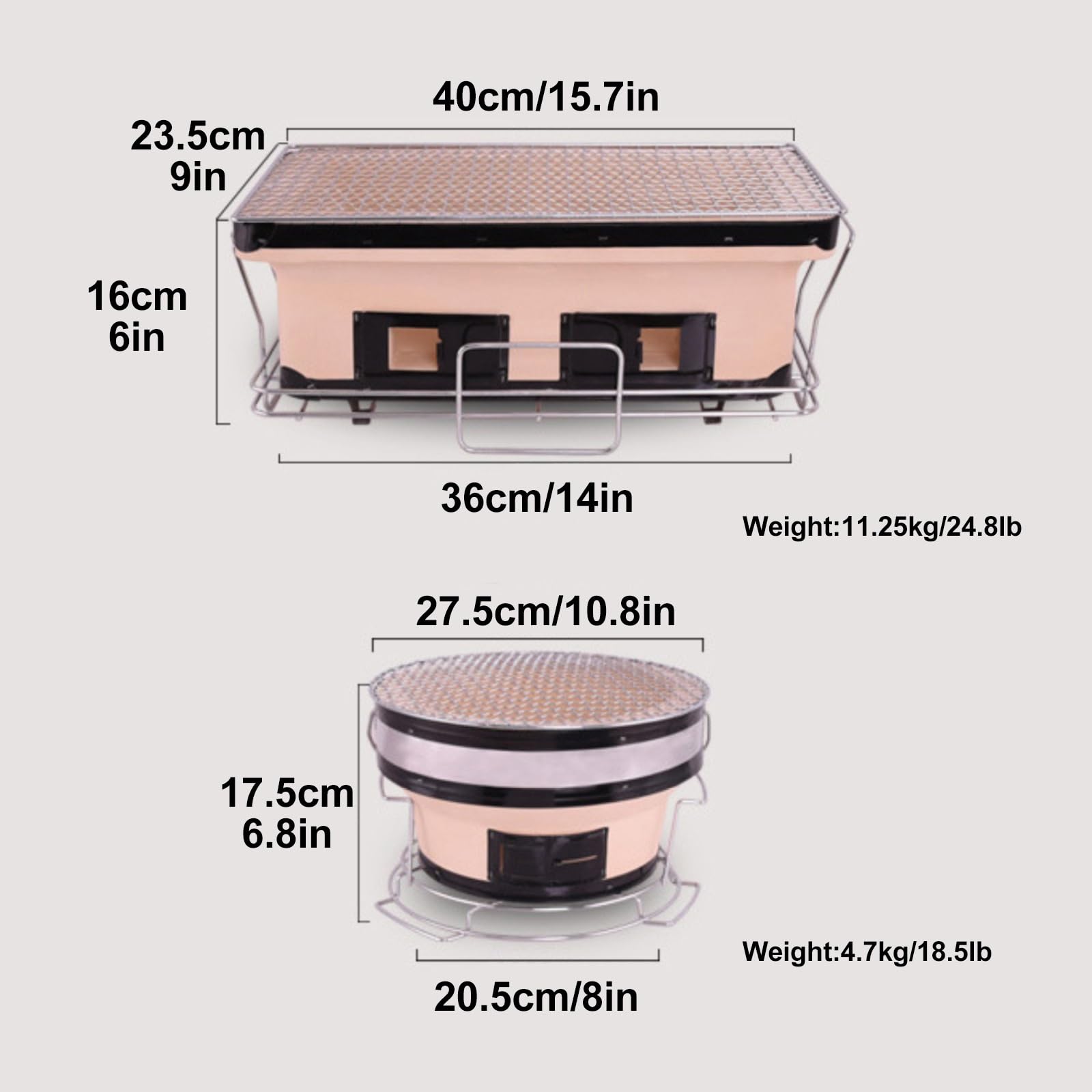 Barbecue a Carbone Stufa, Griglia per Barbecue in Stile Giapponese, Griglia a Carbone in Ceramica, Griglia da Tavolo, Griglia Portatile per Esterni, Forno per Barbecue per Interni(40x23.5x16cm/15.7x9x