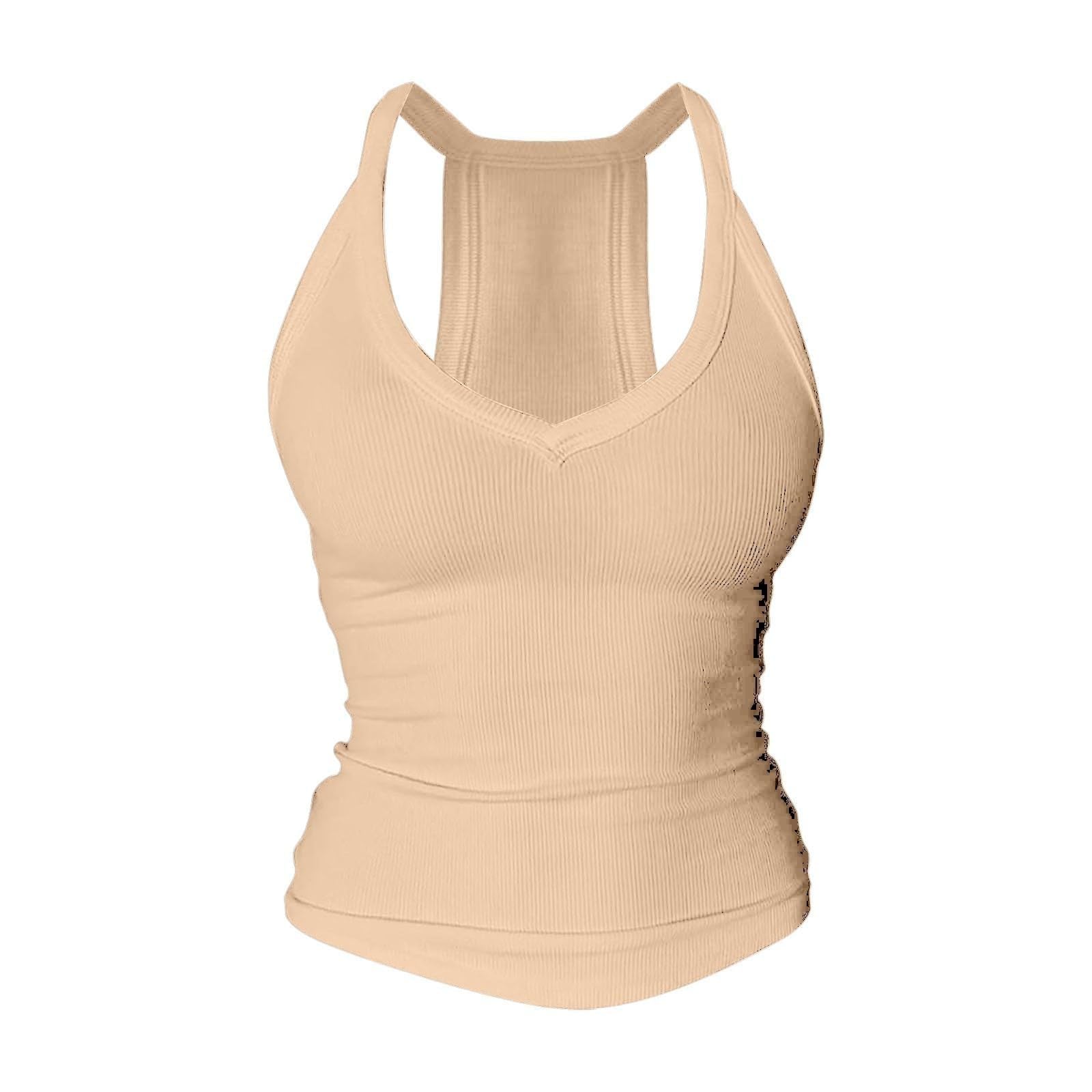 Confezione da 3 Pezzi Canotta Donna Scollo a V Racerback Schiena Incrociata Imbottita Senza Maniche, Tank Top Costine Slim Fit Aderente Comoda per Yoga Palestra Allenamento Uso Casual Basic Estiva