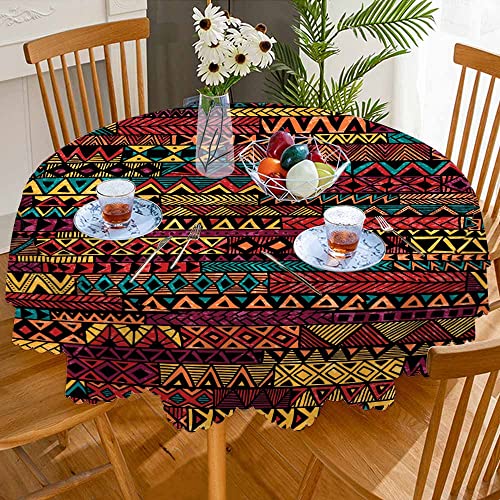 Aoyego Ethnic Boho Tablecloth Round Table Cloth Stripe Geometry Patchwork Tablecloths 60 Inch Tribal Motifs For Dining Room, Party, Banquet Decor #TOP2