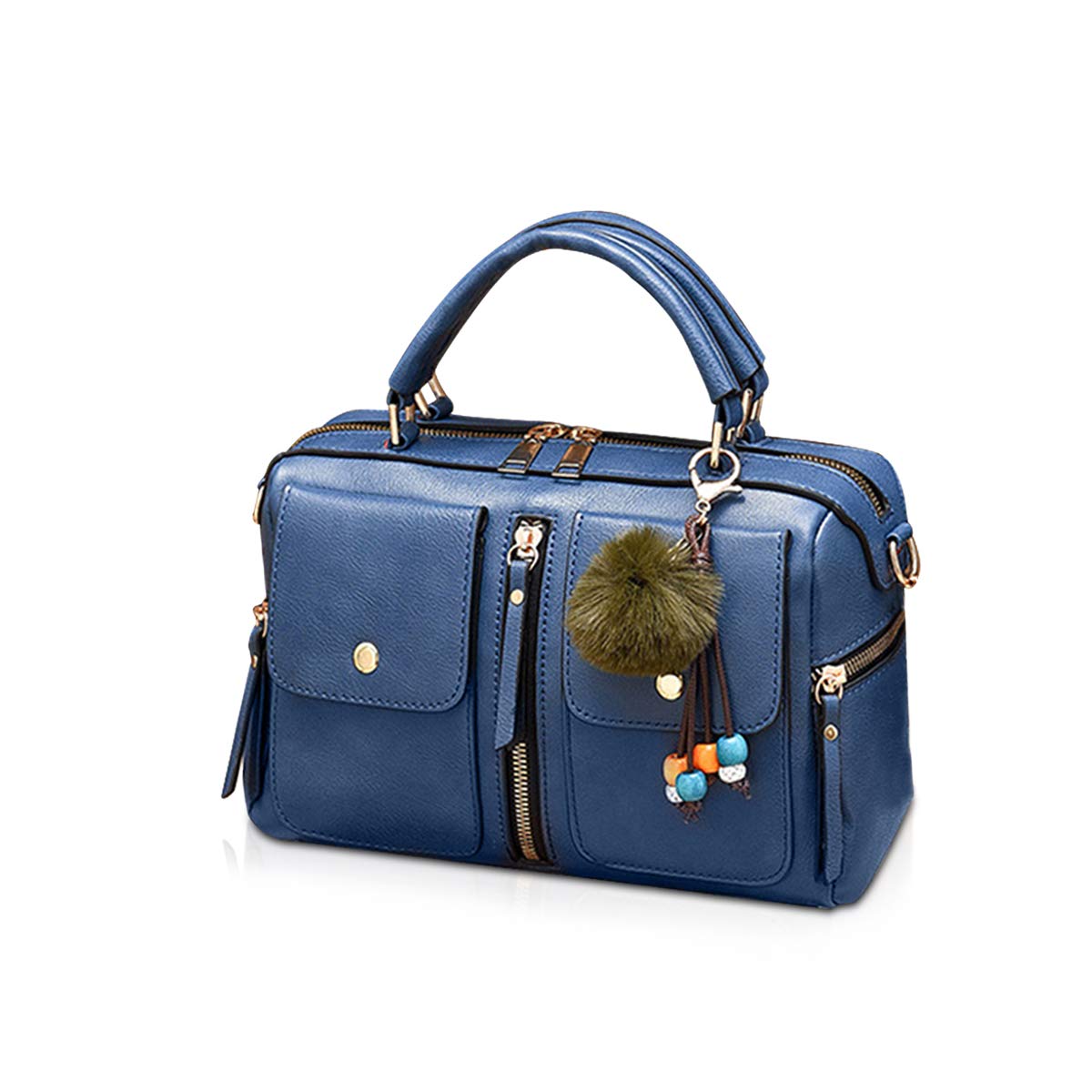 NICOLE & DORIS Bolsos de Mujer Bolso Pompón Estilo Bolso de Hombro con Cremallera Bolsillos Bandolera para Mujer Bolso Cuadrado Pequeño de Cuero PU Trabajo Diario Elegante Moda