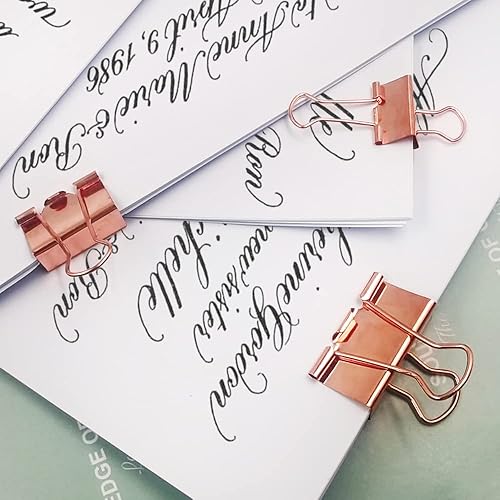 Miniatura 5 de 100 abrazaderas de papel con clip de carpeta lyfLux para suministros escolares de oficina, 4 tamaños de 0.591 in0.748 in0.984 in1.260 in (oro rosa)