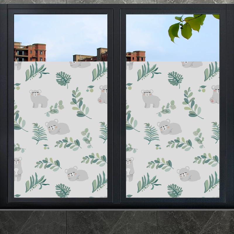 Frosted Folia szklana do okien, Leaf Green Koala Folia prywatyzująca do szklanych okien, nieprzezroczysta folia okienna, witrażowa (2 sztuki (40 x 120 cm)