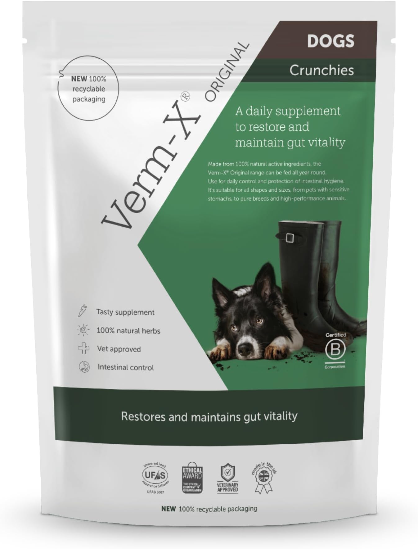 Verm-X All Natural Dog Treat Supplement, Original Crunchies for Dogs, Supports Intestinal Hygiene & Gut Vitality, Wormwood Free Recipe and Vet Approved - 100 g Suitable for all Dogs