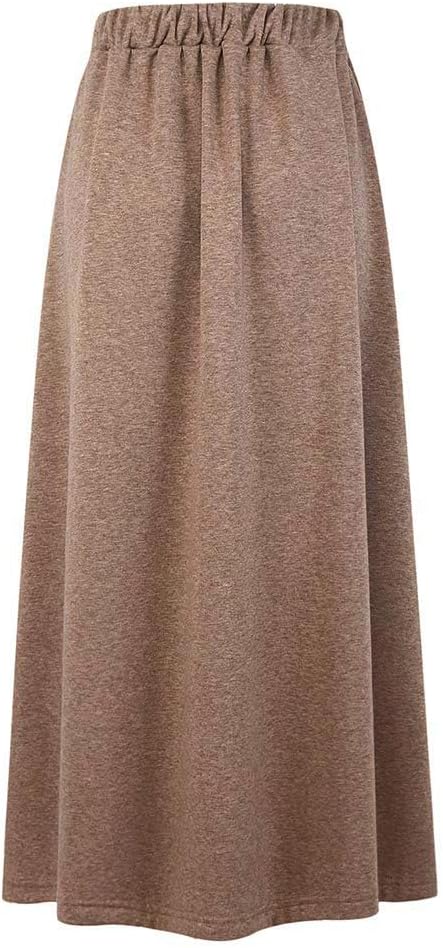 Ylingjun Womens Warm Fleece Lined Long Jersey Skirts Elastic Waist A Line Flared Winter Skirt - Image 3