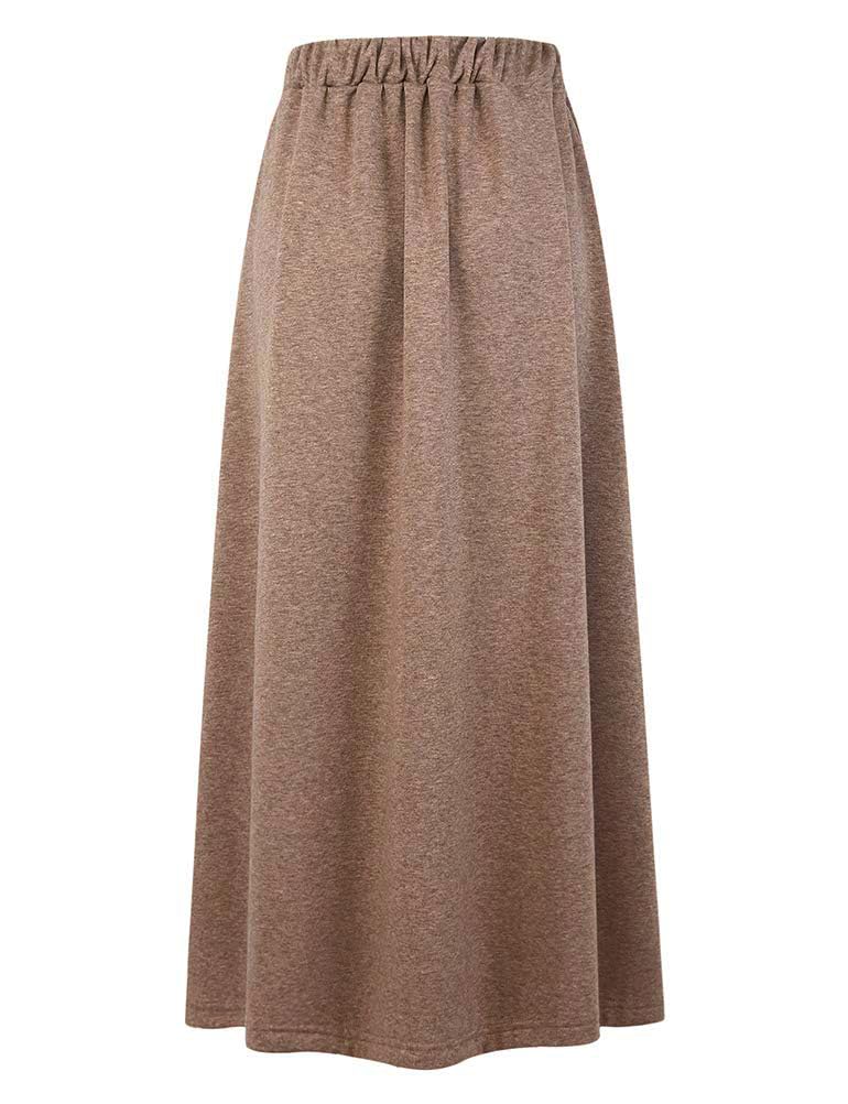 Ylingjun - Gonna Lunga Donna in Jersey Caldo Foderato, Pile Elastico in Vita a una Linea Svasata Invernale - M