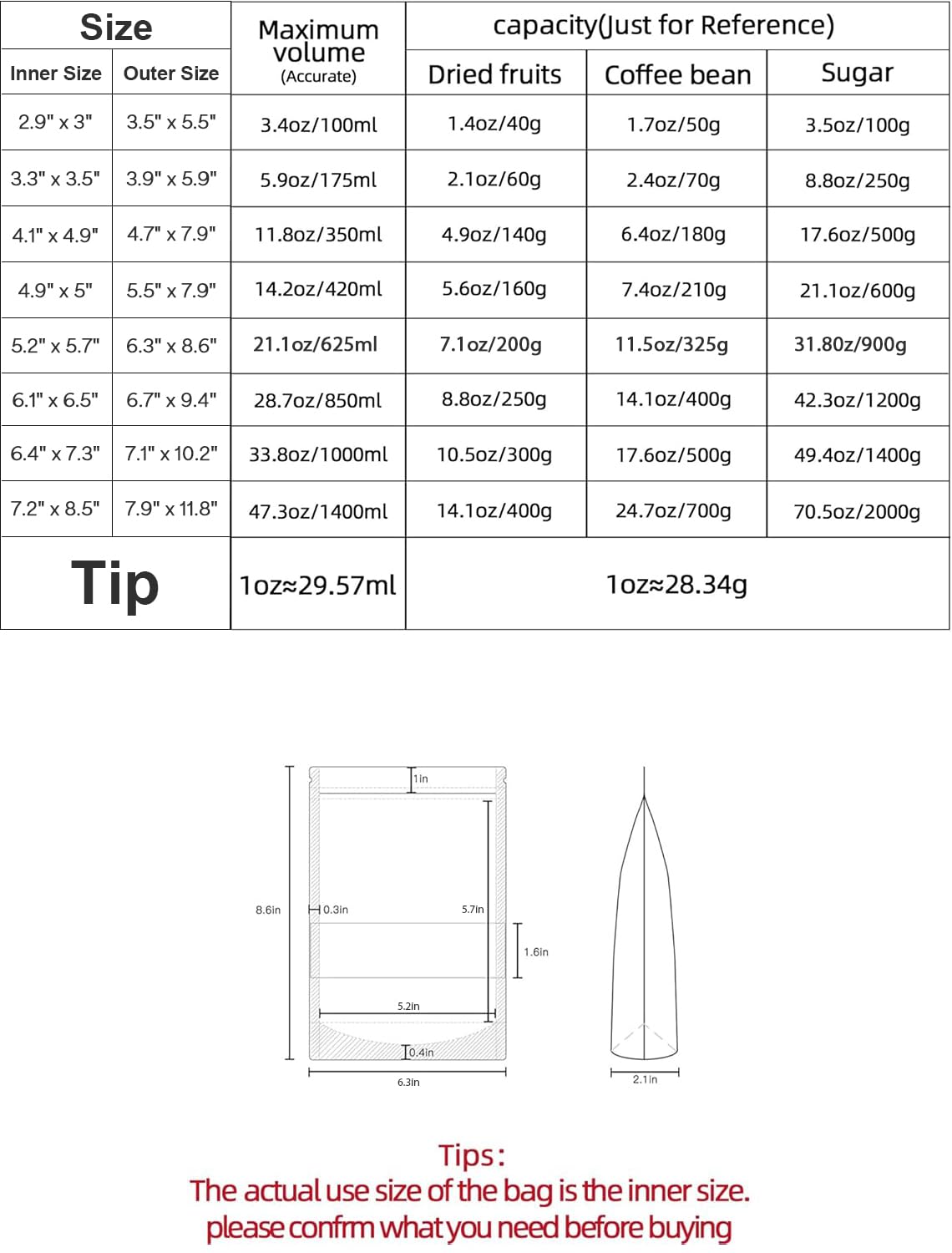 100 bolsas de papel kraft blanco con ventana, bolsas de pie, bolsas de almacenamiento de alimentos con cierre de cremallera para productos de embalaje, reutilizables, sellables (6.3 x 8.6 pulgadas)