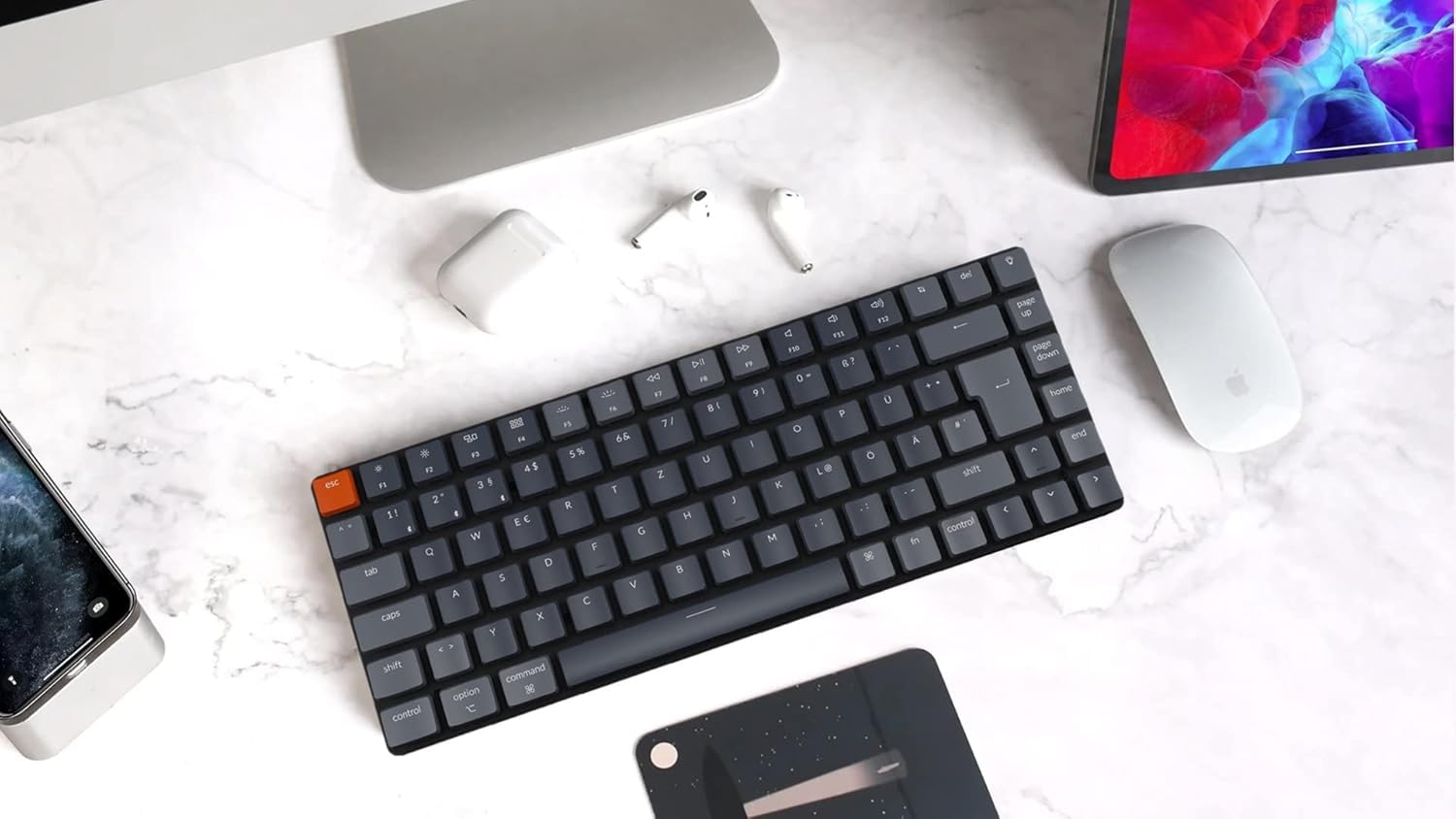 Keychron K3 Ultra-Slim Bluetooth Wireless Mechanische Tastatur, 75% ISO-DE-Layout Hot-Swap-fähig Low Profile Optischer Roter Schalter RGB Gaming-Tastatur für Mac Windows