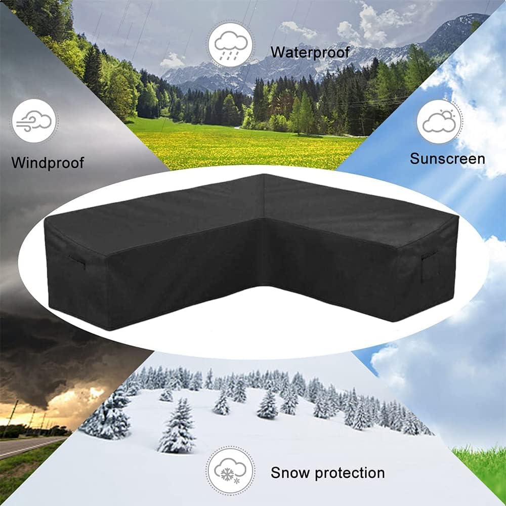 Patio Furniture Sectional Couch Sofa Cover Weatherproof Heavy Duty 420D Oxford Outdoor L Shaped Sectional Garden Rattan Corner Sofa Furniture Protector Covers Black (Left Side Long: 112x87in)