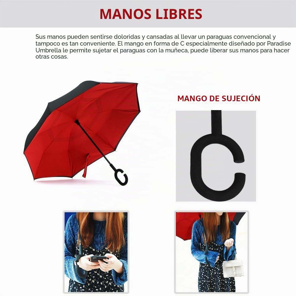Paraguas Invertido de Doble Capa,Paraguas Plegable de Manos Libres Autoportante,Paraguas a Prueba de Viento Anti-UV para la Lluvia del Coche al Aire Iibre