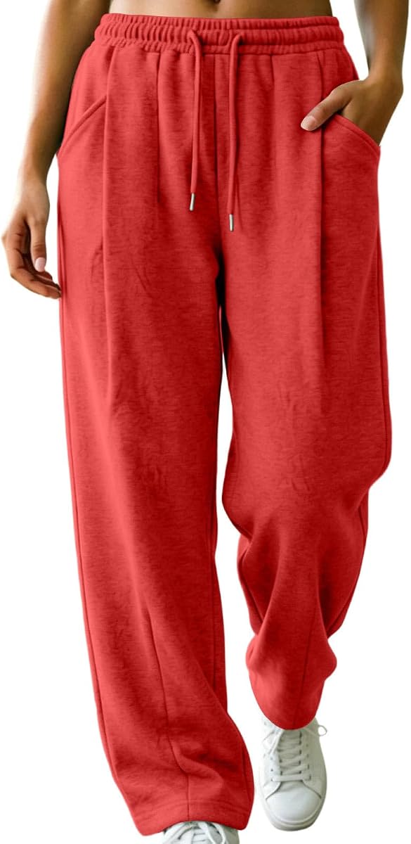 Women's Fall High Waisted Wide Leg Lounge Sweatpants with Pocket | Womens Wide Leg Sweatpants Fall Winter Baggy High Waisted Drawstring Lounge Travel Pants Workout Joggers with Pocket