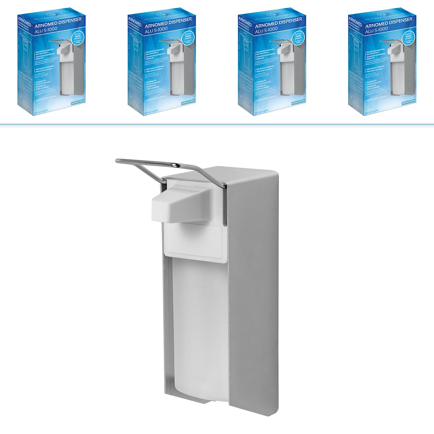 ARNOMED 4 dispensador jabon baño Pared de Aluminio para 1000 ml, dispensador jabon Pared de Palanca Corta, dispensador de jabon Pared, desinfectante Manos dispensador