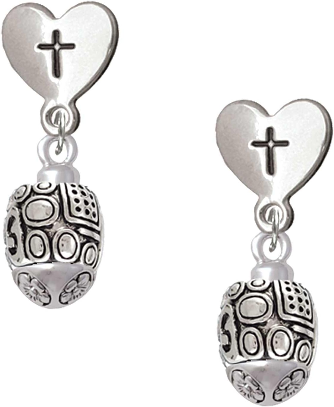 Delight Jewelry Plated Fancy Geometric Pattern Spinner Plated Cross in Heart Post Dangle Earrings