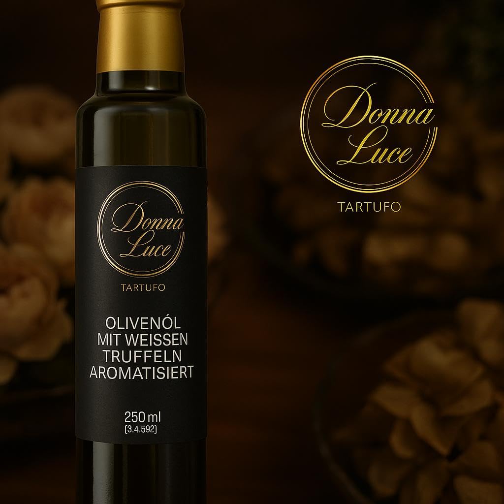 Donna Luce Trüffelöl mit weißen Trüffeln – Aromatisiertes Olivenöl – 250ml – Gourmet Feinkost – Intensiver Trüffelgeschmack – Premium Qualität