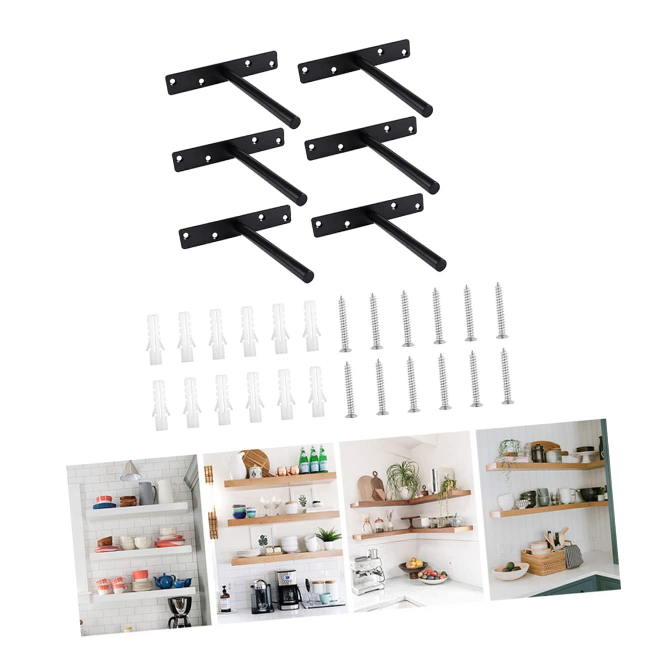 Mikikit 6 Supporti Nascosti per Mensole, Staffe da Parete in Ferro Nero, Regolabili e Resistenti, per Libreria Sospesa, 6 Set