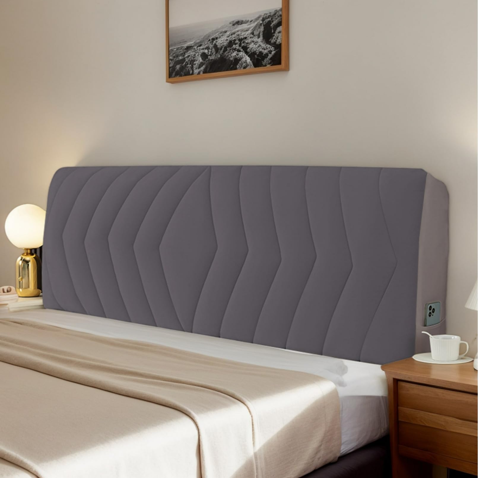 HORLSKI Velvet Head Board Covers Stretch Bed Headboard Protective Cover Dustproof Protective Cover for Padded Bedroom Headboard Size Single Double King Queen,Grey 1,180cm