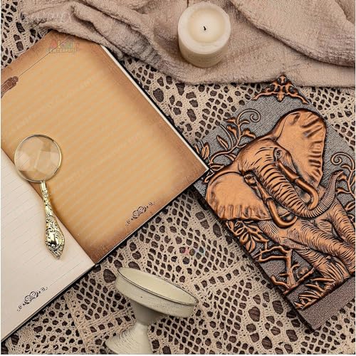 Image of MANAKI 3D Copper Elephant DND Vintage Leather Journal Writing Notebook with 200 Pages A5 Journal Diary,Antique Handmade Leather Diary,Travel Diary&Notebooks to Write in,Diary Gift for Men Women