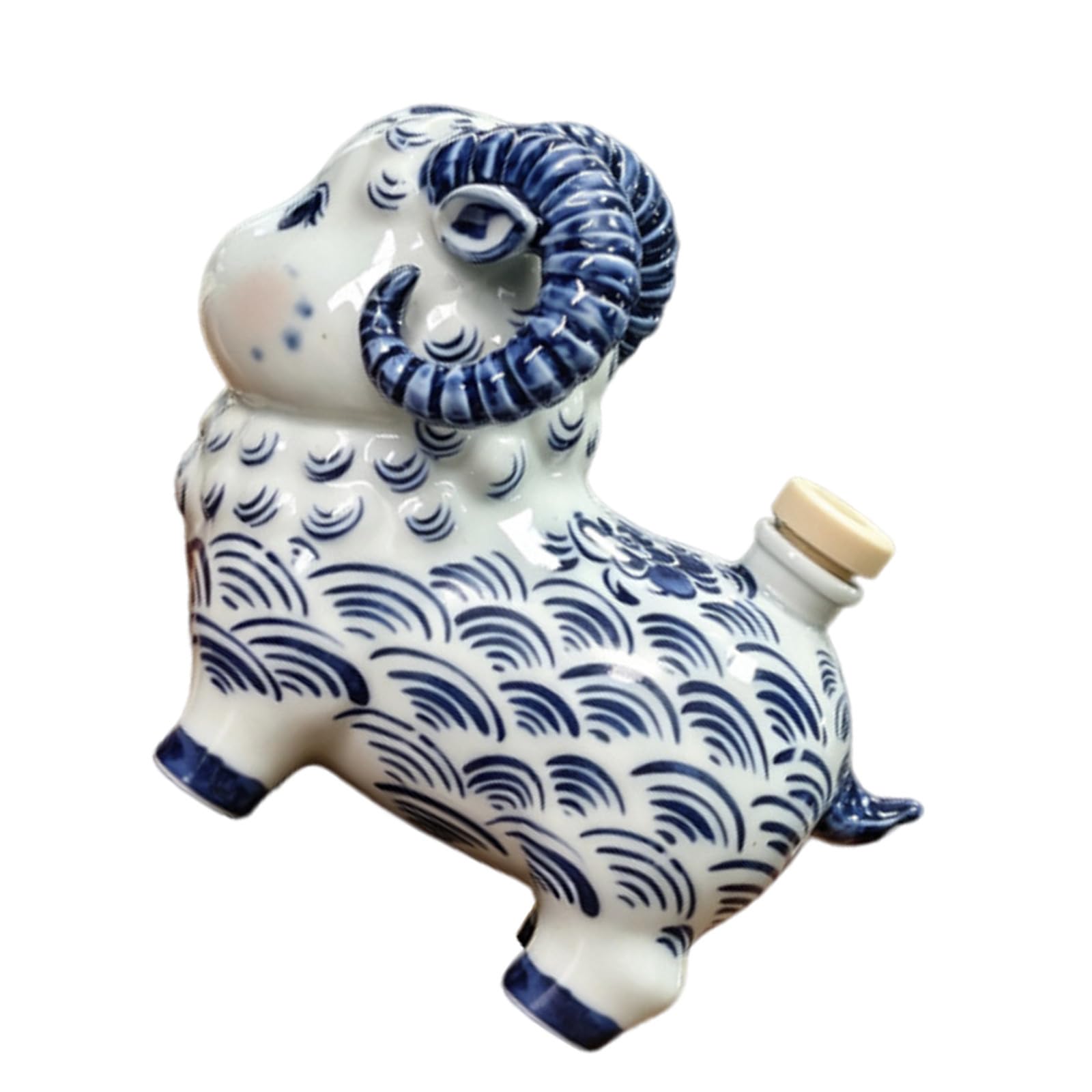 IMIKEYA Statuetta Capra in Porcellana Smaltata Blu e Bianca per Tavolo