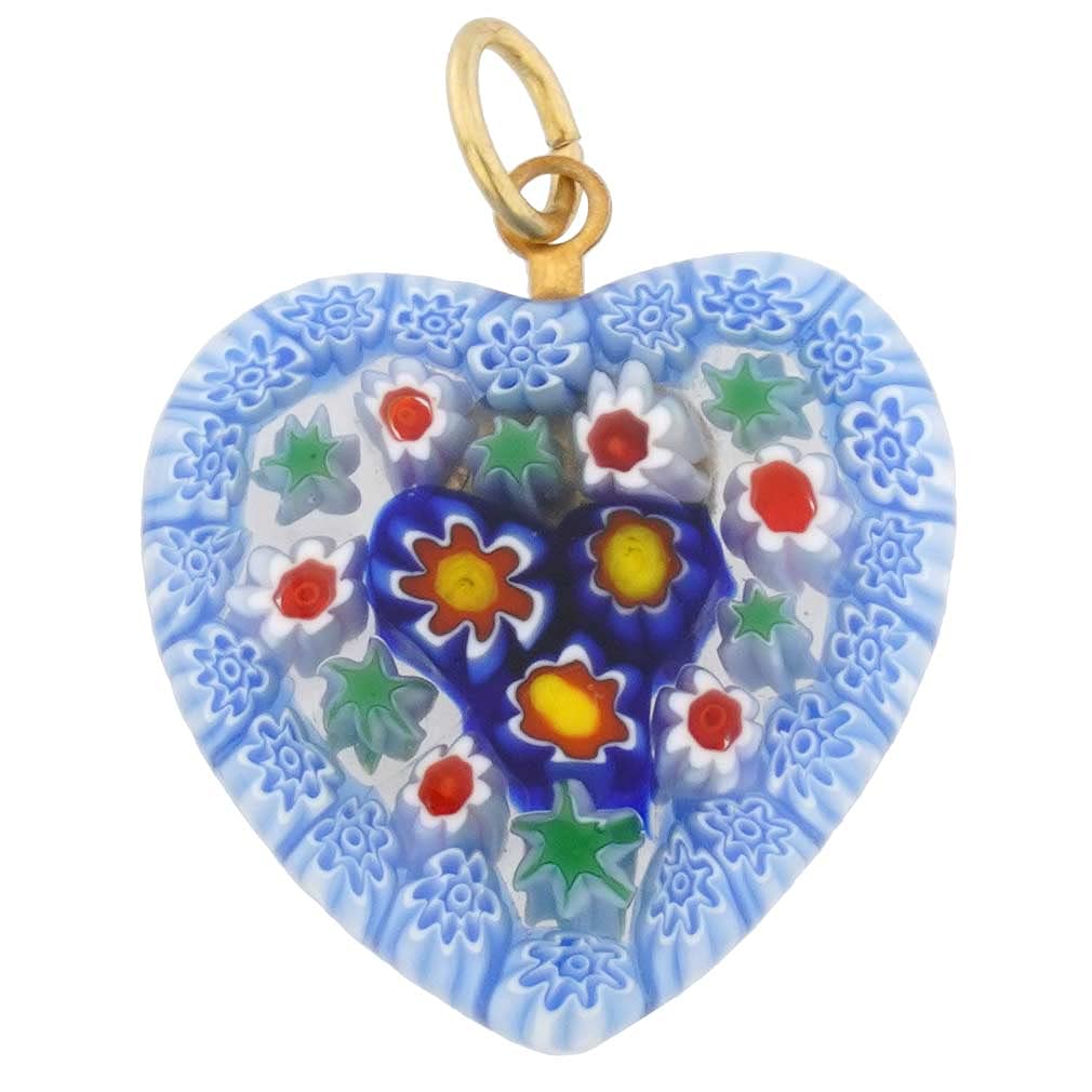 Glass Of Venice Szkło Murano Millefiori wisiorek w kształcie serca średni - niebieski i czerwony