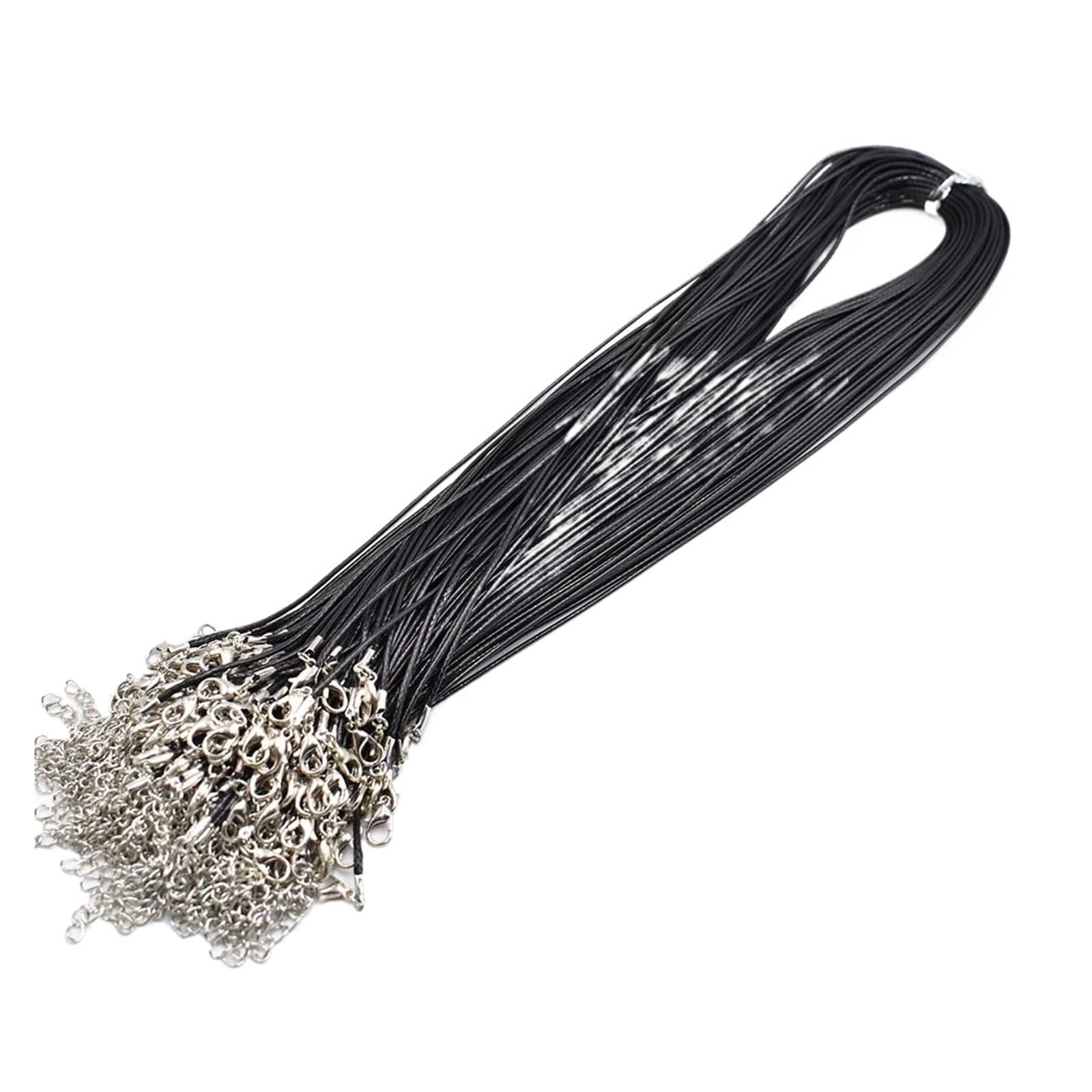 Leather Cord 1.5mm 2mm 45cm 60cm 70cmBlack Mixed Wax Leather Cord Necklace Rope Chain Lobster Clasp DIY Jewelry Accessories 100pcs(1.5mm 70cm 100pc)