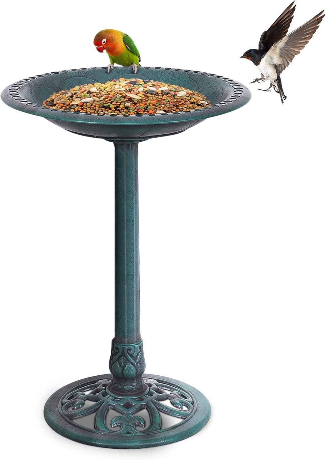 FANTASK 51 x 72 cm - Bain d'oiseaux Debout - Mangeoire pour Oiseaux Sauvages - Rétro - Distributeur de Nourriture pour Oiseaux - Vert