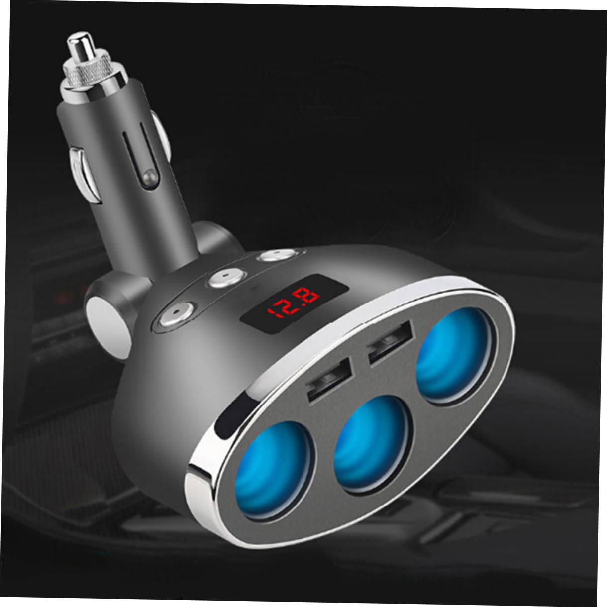 ULTECHNOVO 2piezas Cargador De Coche Enchufes con Puertos USB y Adaptador Mechero para Dispositivos Móviles Pantalla Led De Voltaje Carga Rápida para y Negro
