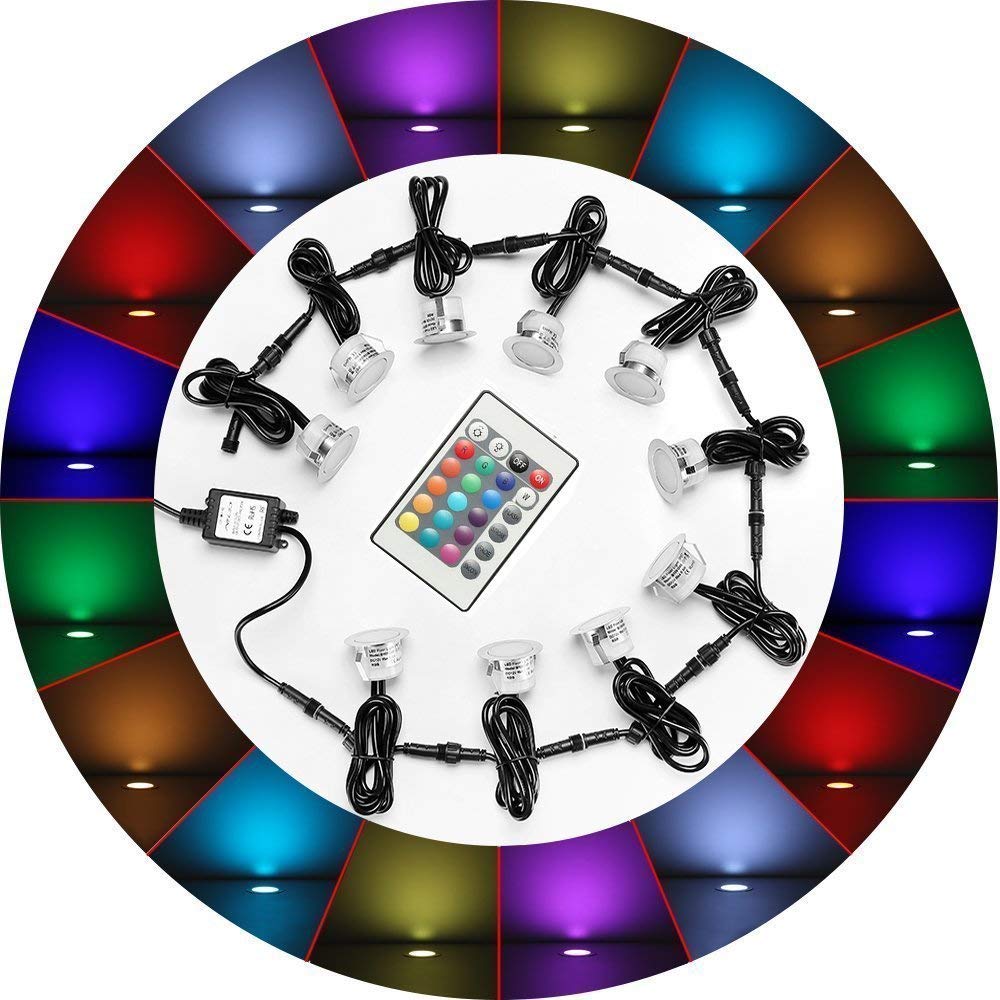 FVTLED 6x Spot Encastrable Exterieur DC12V Ø45mm 1W IP67 RGB Spot Led Extérieur Encastrable spot led couleur pour Terrasse Enterré Plafonnier LED Lampe à encastrer au sol