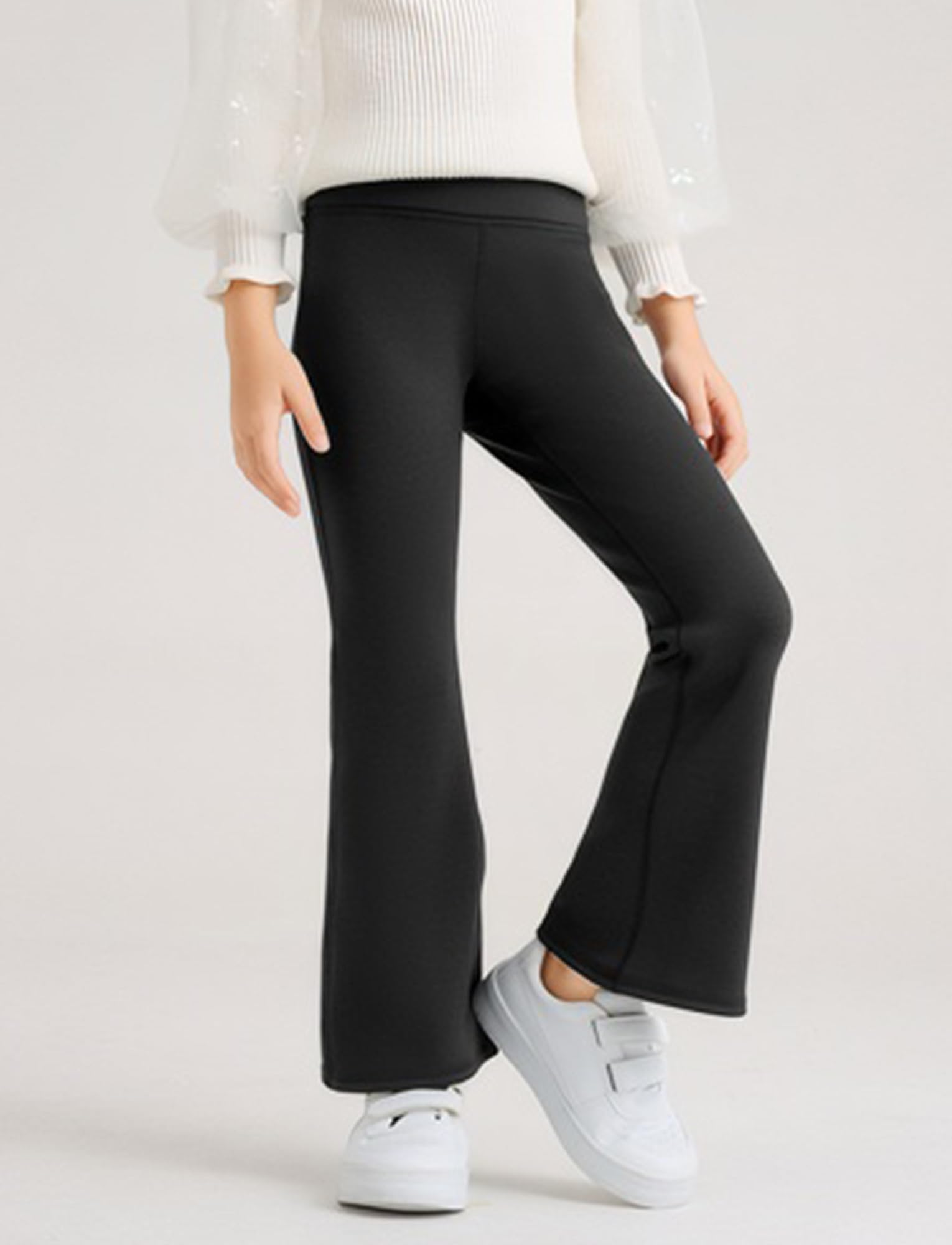 Panegy Ragazze Foderato in Pile Pantaloni Svasati Termico Caldo Leggings Stretchy Danza Yoga Bell Bottoms Imbottito Bootcut Collant Lunghezza Completa Pantaloni