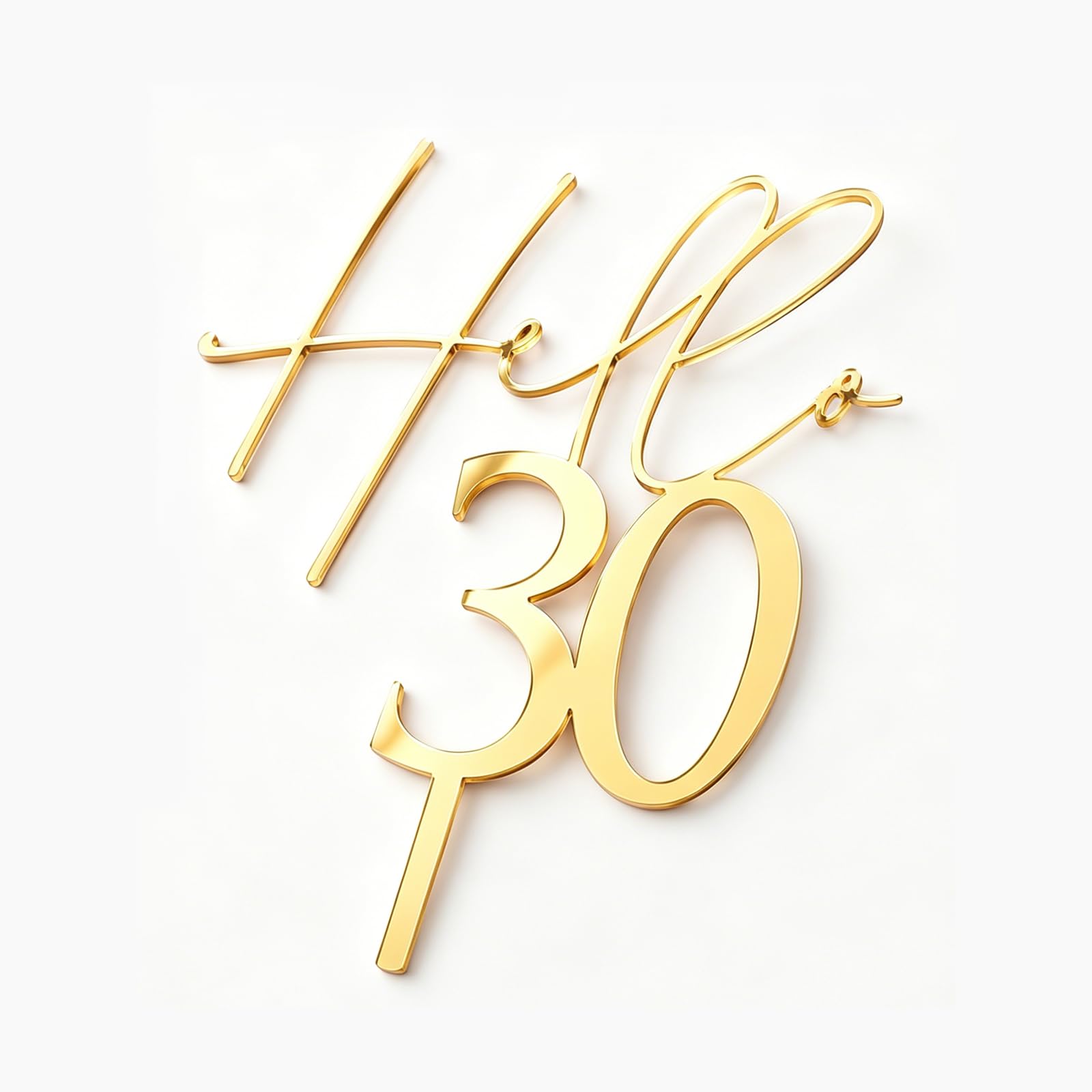 Shensuii Hello 30 Cake Topper for Women Men, 1Pcs Gold