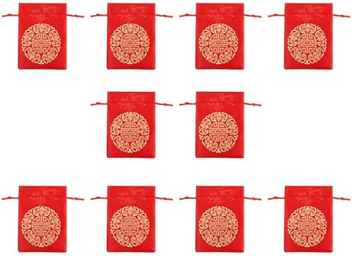 TENDYCOCO Good Fortune - Bolsa roja china de seda china, bolsas de regalo de la fortuna de la suerte, bolsa con cordón para joyas, bolsas para