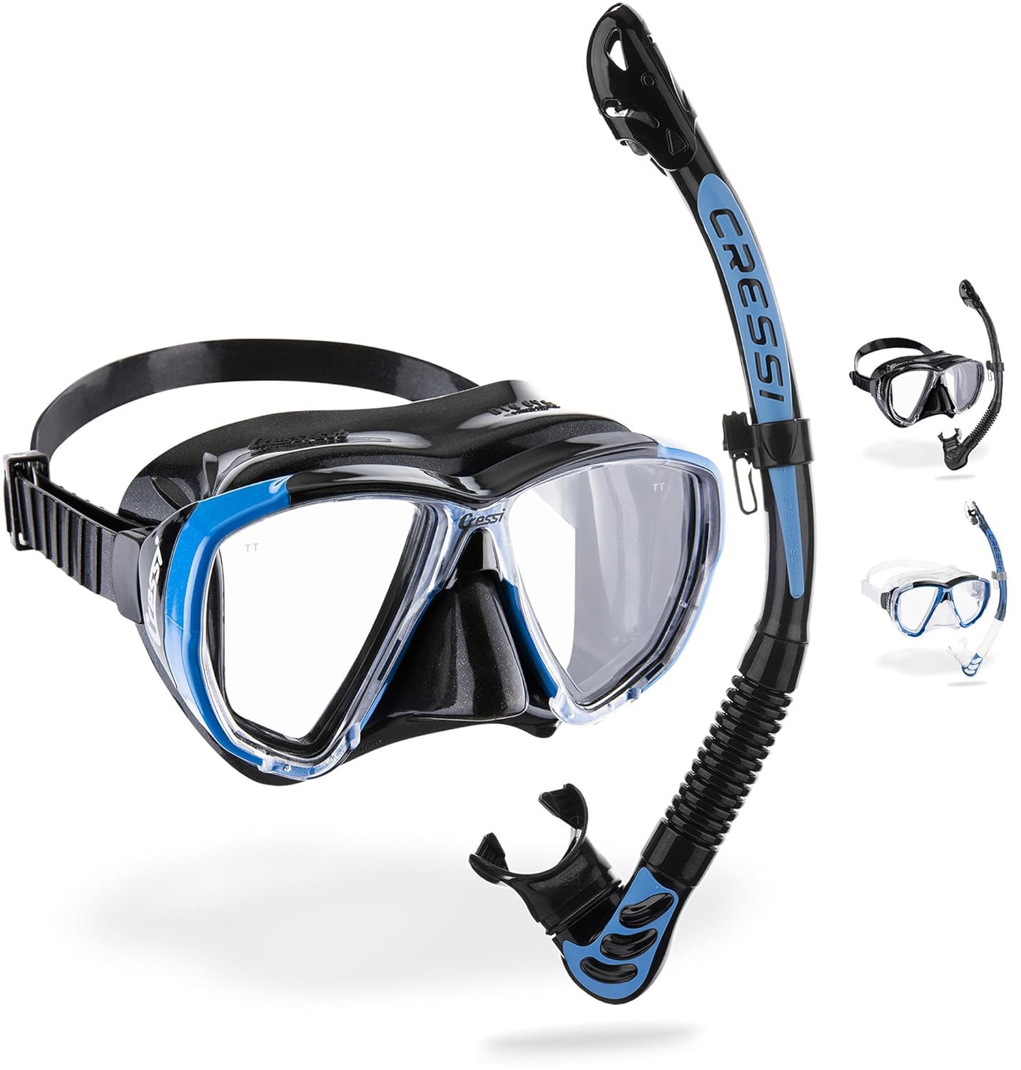 CRESSI Big Eyes+Alpha Ultra Dry Combo Black/Azure - Conjunto Máscara + Snorkel Alpha UD para Buceo y Snorkel, Negro/Azul Talla Única, Adultos