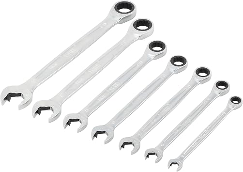 TONE Ratchet Ring Wrench Set Ratcheting Spanner Head RMQ700 Black 7-Piece
