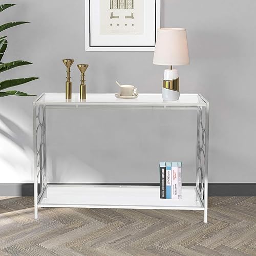 Miniatura 2 de SSLine Mesa consola de vidrio templado, mesa de sofá de cristal transparente, mesas de entrada con estante para pasillo, sofá, sala de estar,