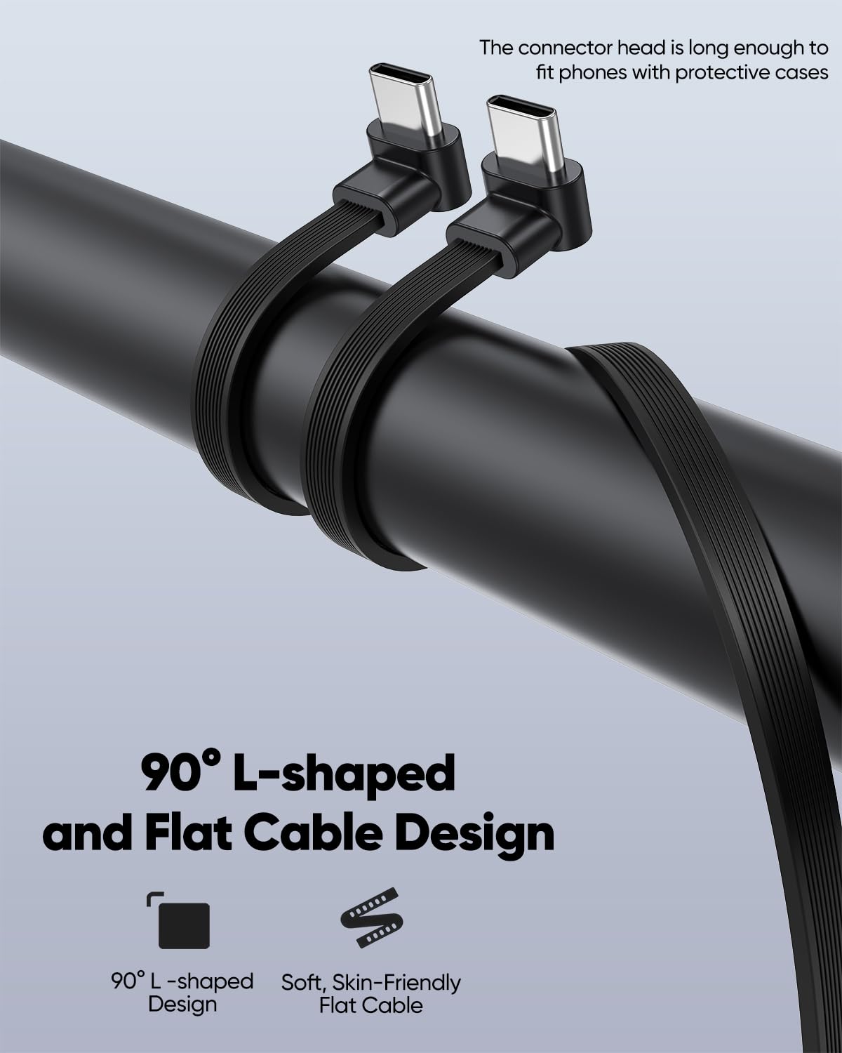 Cable USB C corto de 6 pulgadas, paquete de 2, cable C a C de 60 W de carga rápida, doble puerto de ángulo recto, cable de carga plano USB C de 90 grados compatible con iPhone 17/16/15, Galaxy
