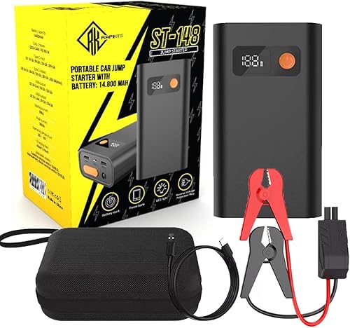 Arrancador de salto, cargador de batería, 14800 mAh, paquete de potenciador de batería de 12 V, pantalla LCD, luces LED, función de banco de