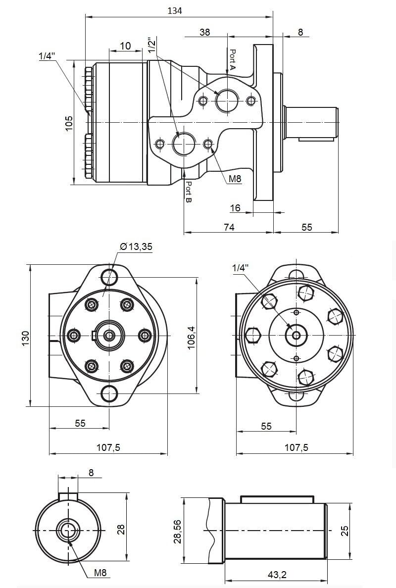 Hydraulikmotor Gerotormotor Ölmotor BMR 25, ähnlich SMR BMP OMP Welle Ø25