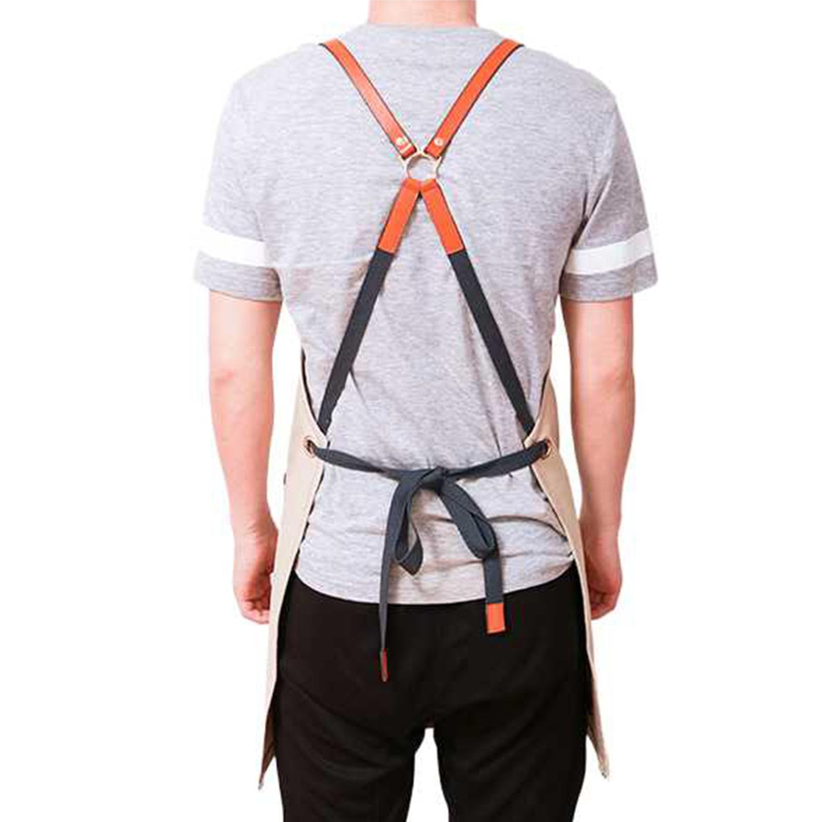 Delantal De Trabajo De Lona Múltiples Bolsillos Ajustable Espalda Cruzada Delantales para Barbacoa para Hombre Y Mujer Ideal para Cafetería Barbería Floristería Black,One Size