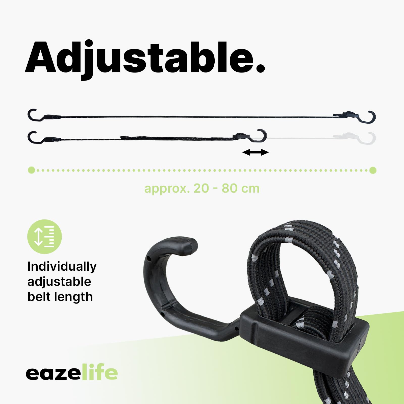 Lot De 2 Sangles élastiques En Caoutchouc Réglables Avec Crochets En Métal, Très Résistantes, Pour Voiture, Vélo Et Activités De Plein Air (10