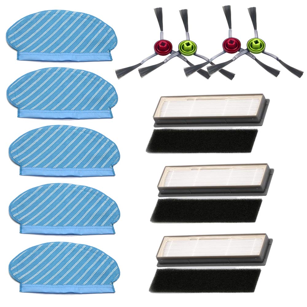 Mopping Cloth Filters Side Brushes Set for Ecovacs Deebot OZMO 920 950 Vacuum Cleaner Parts, 3xFilters, 3xSponges, 4xSide Brush, 5xMop Cloths