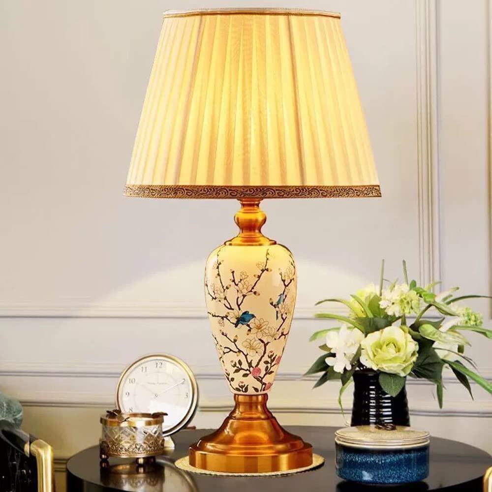 SGKOMN 20.8" Table Lamps European Style Ceramics Table Lamp For Living Room With Premium Linen Fabric Lampshade For Living Room Study Room Office Dorm Farmhouse Nightstand Lamp-B