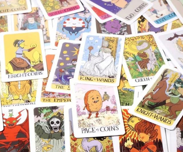 Image of DUNGRANI ENTERPRISE Totally Unofficial Adventure Time Tarot Card Game in A Tin A 78-Card Deck with Guidebook Gilded Golden (Limited Edition) 400 GSM Gold Core Cardstock for Adults