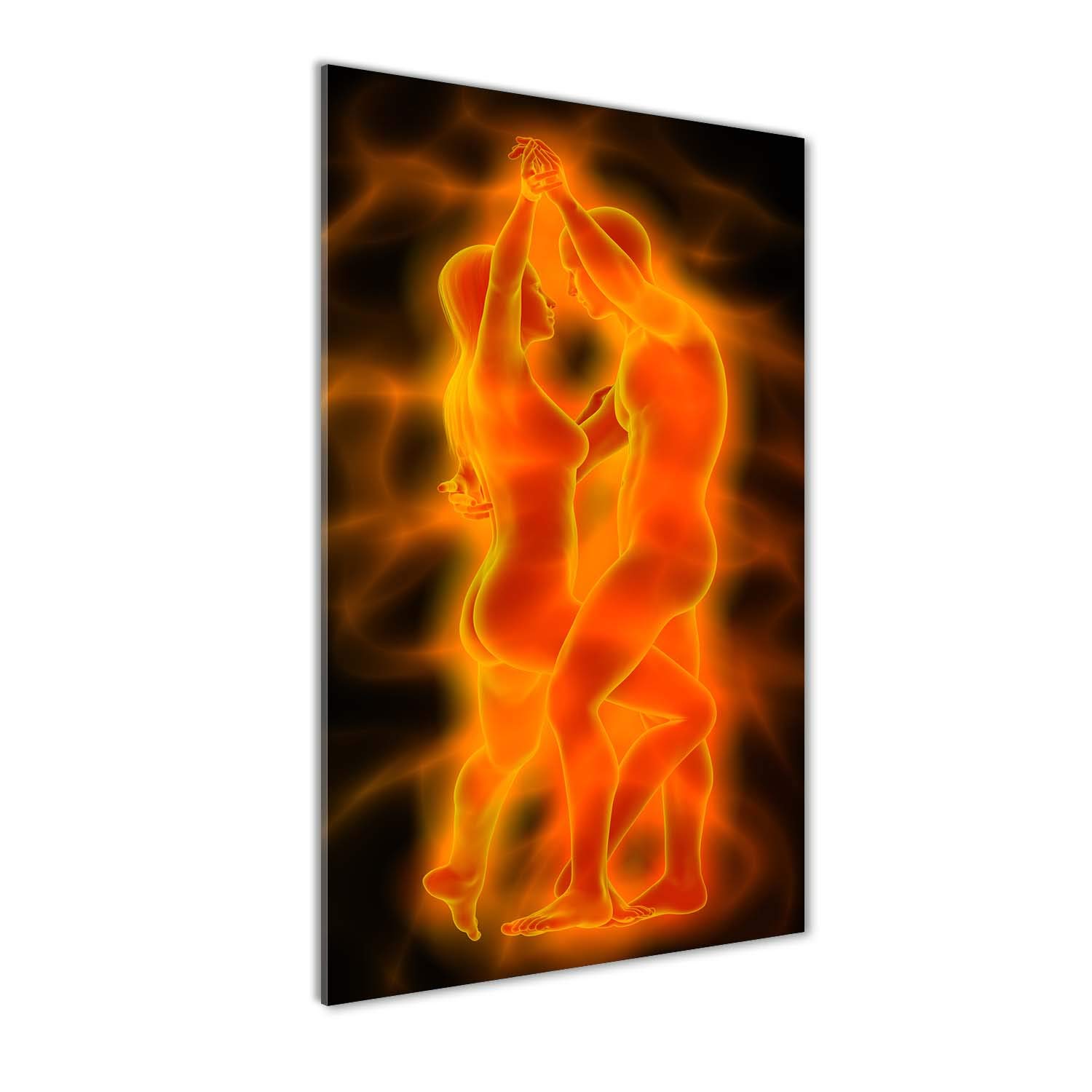 Tableaux pour la mur salon : Impression sur verre acrylique couple orange 70x140