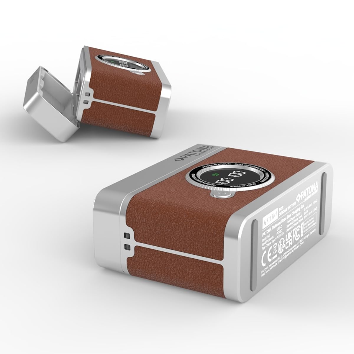 PATONA Platinum Retro Dual Ladebox USB-C für Fuji NP-W126 NP-W126S Akku – Schnellladegerät mit LED-Display, PD & QC, 8.4V, Lade- & Aufbewahrungsbox kompatibel mit X-H1 X-Pro3 X-T30 X-T200 X-A10