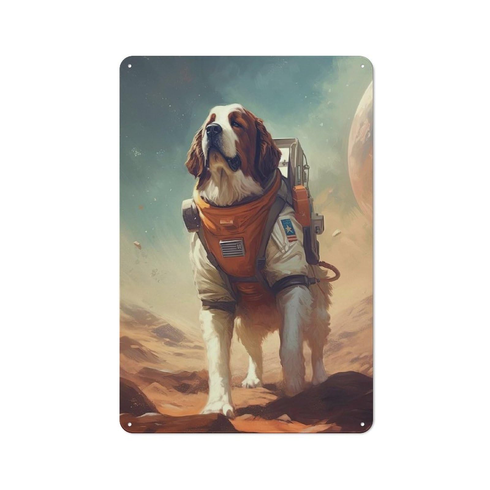 Junmoney Style-6 Tin Wall Plaque 30X20cm With Saint Bernard Mars For Garage Or Workshop, For Living Room, Hallway And Entrance Wall Decor
