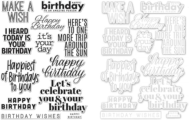 Happy Birthday Dies and Stamp Sets for Card Making Make a wishes,Happines of Birthdays to You Words Metal Cutting Dies Match Clear Rubber Seal Stamp Sets for DIY Scrapbooking Paper Crafting Arts Craft